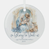 Waterverf Geboorte Scène Glorie aan God Kerstmis Glas Ornament (Voorkant)