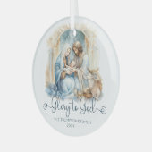 Waterverf Geboorte Scène Glorie aan God Kerstmis Glas Ornament (Voorkant links)