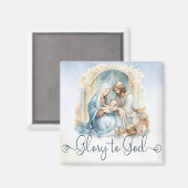 Waterverf Geboorte Scène Glorie aan God Kerstmis Magneet (Voorkant / Achterkant)