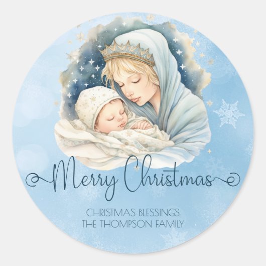 Waterverf Geboorte Scène Religieuze Kerstmis Ronde Sticker (Voorkant)
