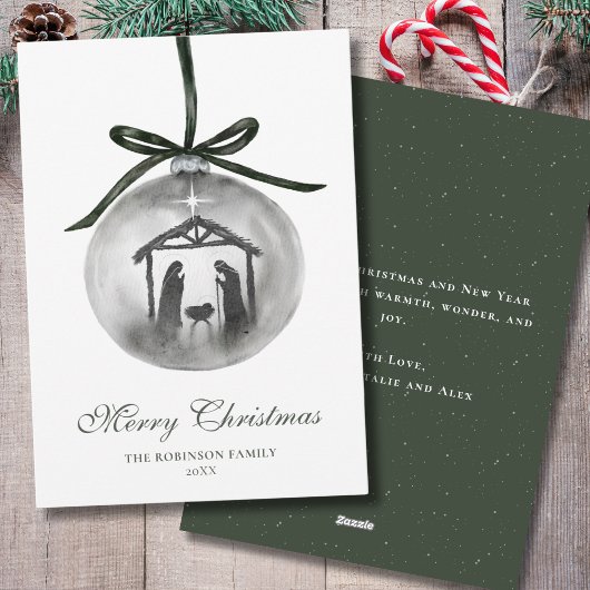 Waterverf Geboorte Vrolijk Kerstfeest Ornament Feestdagenkaart