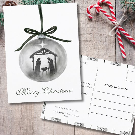 Waterverf Geboorte Vrolijk Kerstfeest Ornament Feestdagenkaart