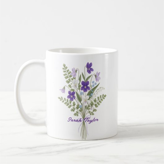 Waterverf Geboortebloem Violet Persoonlijke Mok (Links)