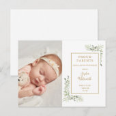 Waterverf Geboortekaartje Baby met Groene Accenten Aankondigingskaart (Voorkant / Achterkant)