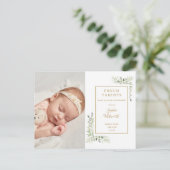 Waterverf Geboortekaartje Baby met Groene Accenten Aankondigingskaart (Staand voorkant)