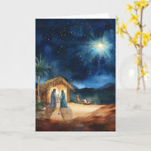 Waterverf Geboorteplaats met begeleidende kerstste Kaart (Gele Bloem)