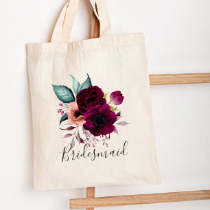Waterverf Geborduurde Boho Paarse Bloemen Tote Bag