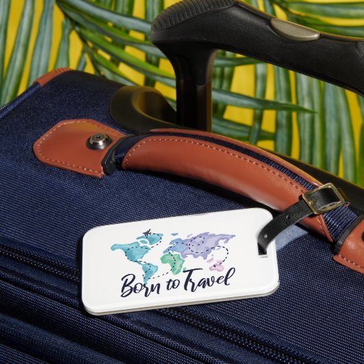 Waterverf 'Geboren om te reizen' Bagagelabel (Voorkant Insitu 3)