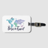 Waterverf 'Geboren om te reizen' Bagagelabel (Voorkant (horizontaal))