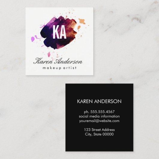 Waterverf geborsteld / Monogram Vierkante Visitekaartje (Voorkant / Achterkant)