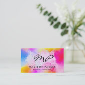 Waterverf geborsteld monogram visitekaartje (Staand voorkant)