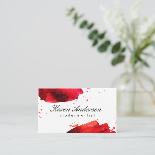 Waterverf geborsteld (rood) visitekaartje (Staand voorkant)
