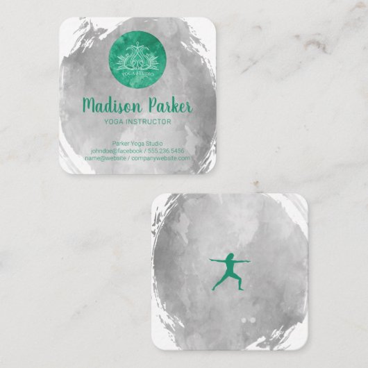 Waterverf geborsteld | Yoga Studio | Instructeur Vierkante Visitekaartje (Voorkant / Achterkant)