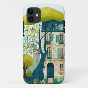 Waterverf Gebouw Brownstone Walkup Tree Balkon Case-Mate iPhone Case