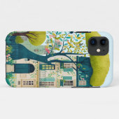 Waterverf Gebouw Brownstone Walkup Tree Balkon Case-Mate iPhone Case (Achterkant (horizontaal))