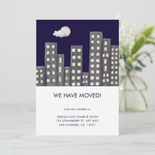 Waterverf gebouwen in beweging aankondiging (Staand voorkant)