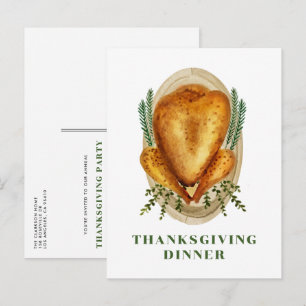 Waterverf gebrand Thanksgiving Turkije Uitnodiging Briefkaart