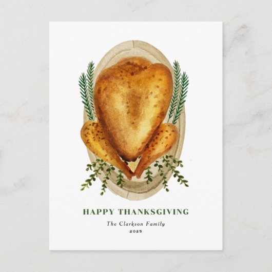 Waterverf gebrande kalkoen Happy Thanksgiving Feestdagenkaart (Voorkant)