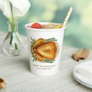 Waterverf gebrande kalkoen Happy Thanksgiving Papieren Bekers