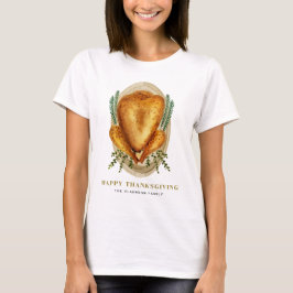 Waterverf gebrande kalkoen Happy Thanksgiving T-shirt