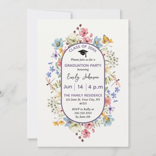 Waterverf Gebroken Wit Floral Chic Afstuderen Kaart (Voorkant)