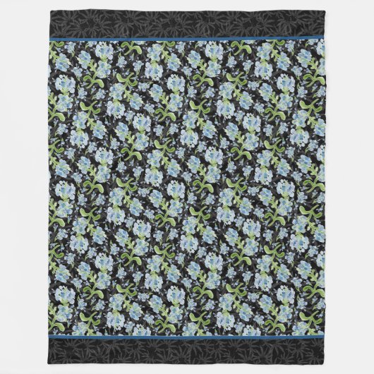 Waterverf Gedekte Plumbago-bloemen op zwart Fleece Deken (Voorkant)