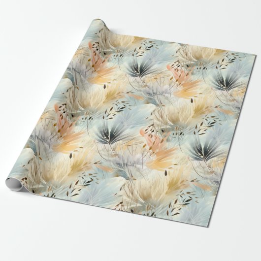 Waterverf Gedempt Blauw Perzik Geel Beige Spring Cadeaupapier (Uitgerold)