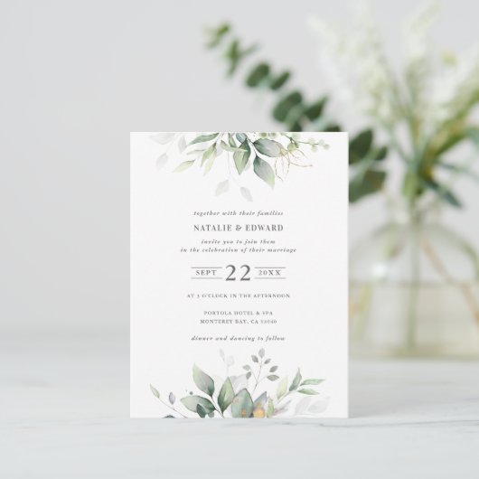 waterverf gedempte groene bladeren briefkaart (Staand voorkant)