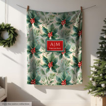 Waterverf gedempte kleuren hulstbessen kerst