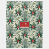 Waterverf gedempte kleuren hulstbessen kerst fleece deken (Voorkant)