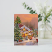 Waterverf gedetailleerd kerstdorp Feestdagenkaart (Staand voorkant)