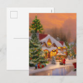 Waterverf gedetailleerd kerstdorp Feestdagenkaart (Voorkant / Achterkant)