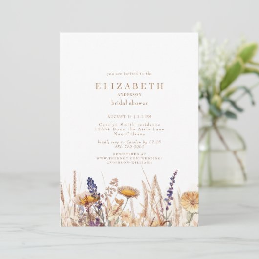 Waterverf Gedroogd Bloemen Neutraal Vrijgezellenfe Kaart (Staand voorkant)