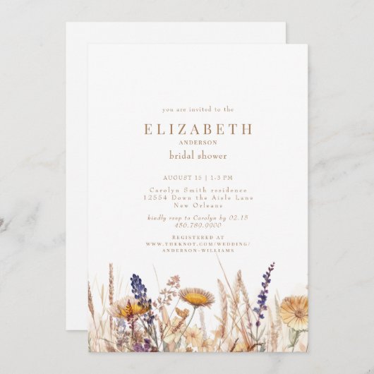 Waterverf Gedroogd Bloemen Neutraal Vrijgezellenfe Kaart (Voorkant / Achterkant)