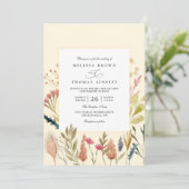 Waterverf gedroogde boho gras bloem qr code bruilo kaart (Staand voorkant)