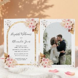 Waterverf Gedroogde Floral Glitter Photo Wedding Kaart