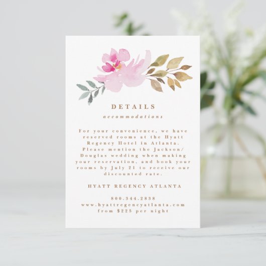 Waterverf Gedroogde Florals Art Wedding Details Informatiekaartje (Staand voorkant)