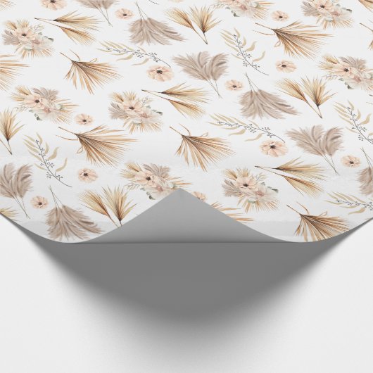 Waterverf gedroogde palmen en bloemen Beige Boho Cadeaupapier (Hoek)