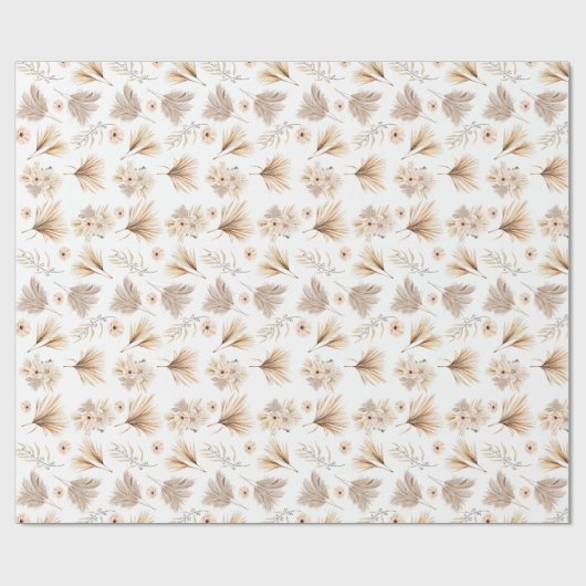 Waterverf gedroogde palmen en bloemen Beige Boho Cadeaupapier (Vlak)