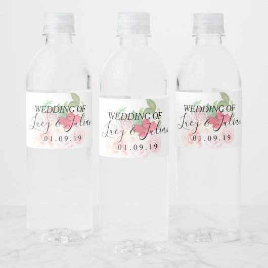 Waterverf Gedrukte Florals Romantic Wedding Waterfles Etiket (Flessen)