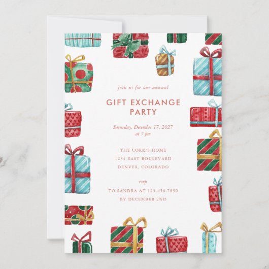 Waterverf geeft kerstcadeau-ruil kaart (Voorkant)