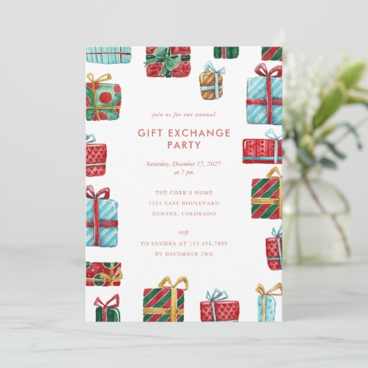 Waterverf geeft kerstcadeau-ruil kaart (Staand voorkant)