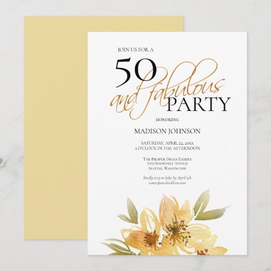 Waterverf geel 50 en fantastische verjaardag kaart (Voorkant / Achterkant)