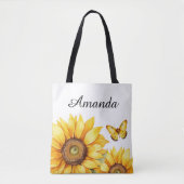 Waterverf Geel Aangepast Script Naam Zonnebloem Tote Bag (Voorkant)
