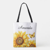 Waterverf Geel Aangepast Script Naam Zonnebloem Tote Bag (Achterkant)