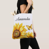 Waterverf Geel Aangepast Script Naam Zonnebloem Tote Bag (Dichtbij)