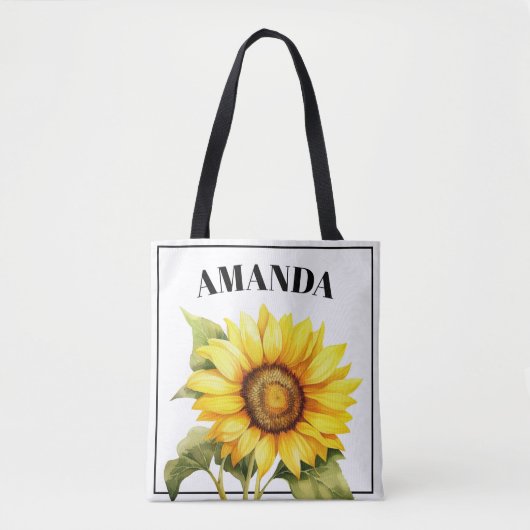 Waterverf Geel Aangepaste Gebogen Naam Zonnebloem Tote Bag (Voorkant)