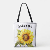 Waterverf Geel Aangepaste Gebogen Naam Zonnebloem Tote Bag (Achterkant)