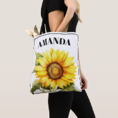 Waterverf Geel Aangepaste Gebogen Naam Zonnebloem Tote Bag (Dichtbij)