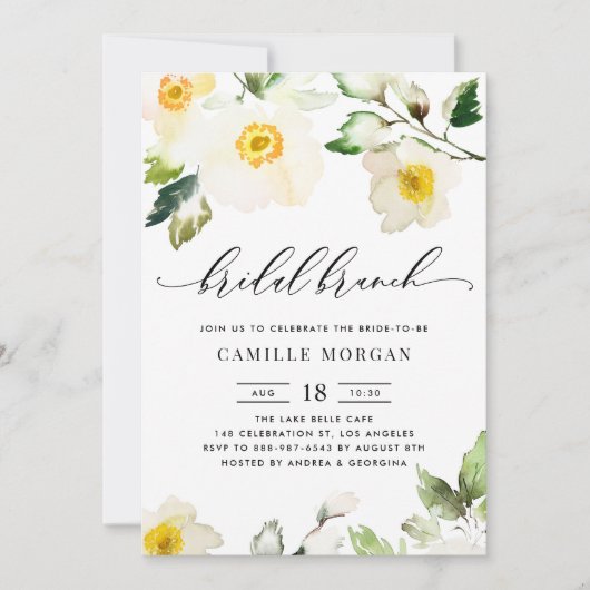 Waterverf Geel Anemone Bloemen Bruidsbrunch Kaart (Voorkant)